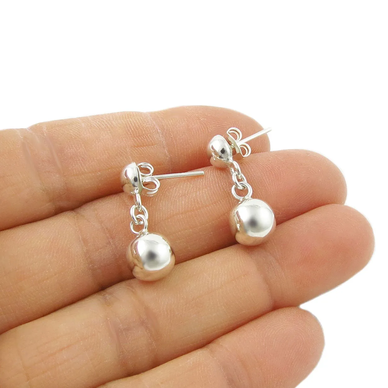Ball Bead Drop 925 Silver Earrings