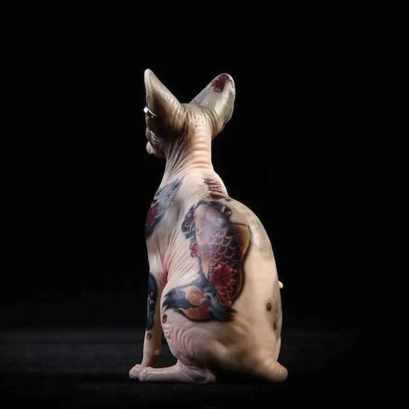 Decorative Tattooed Hairless Cat Figurine