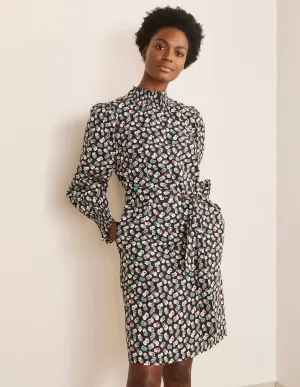 Ellie Smocked Dress-Black, Painted Ditsy Small