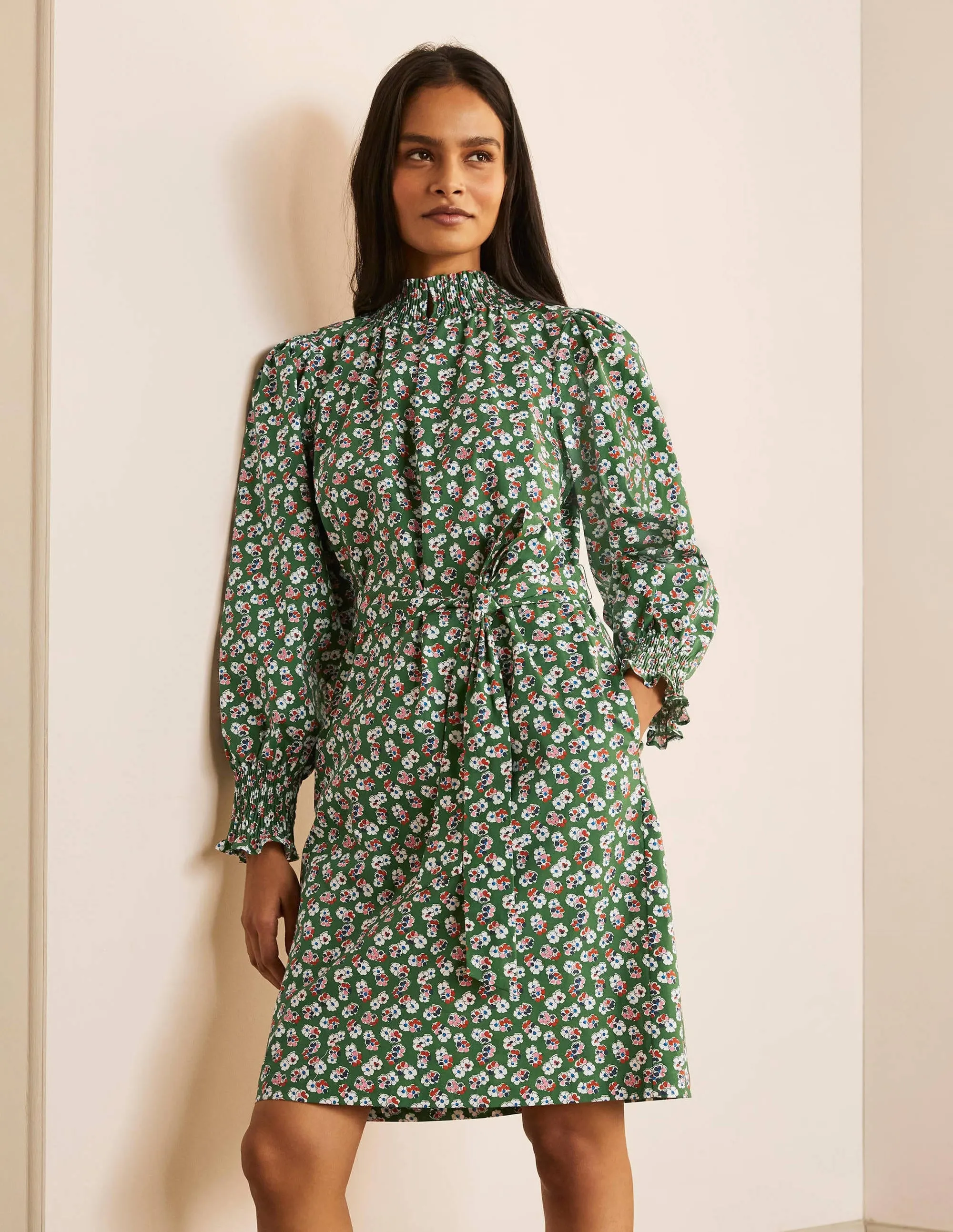 Ellie Smocked Dress-Broad Bean, Painted Ditsy