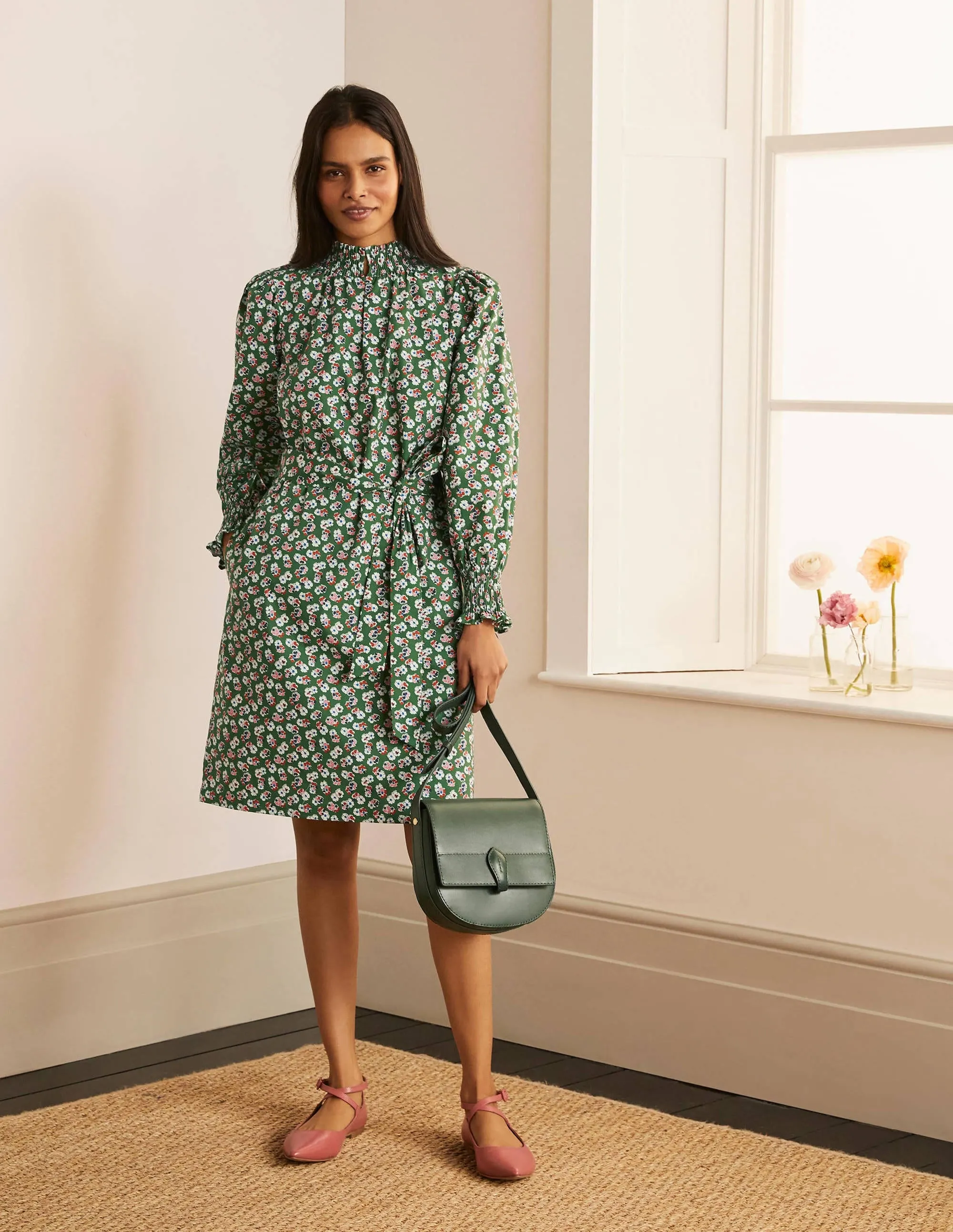 Ellie Smocked Dress-Broad Bean, Painted Ditsy