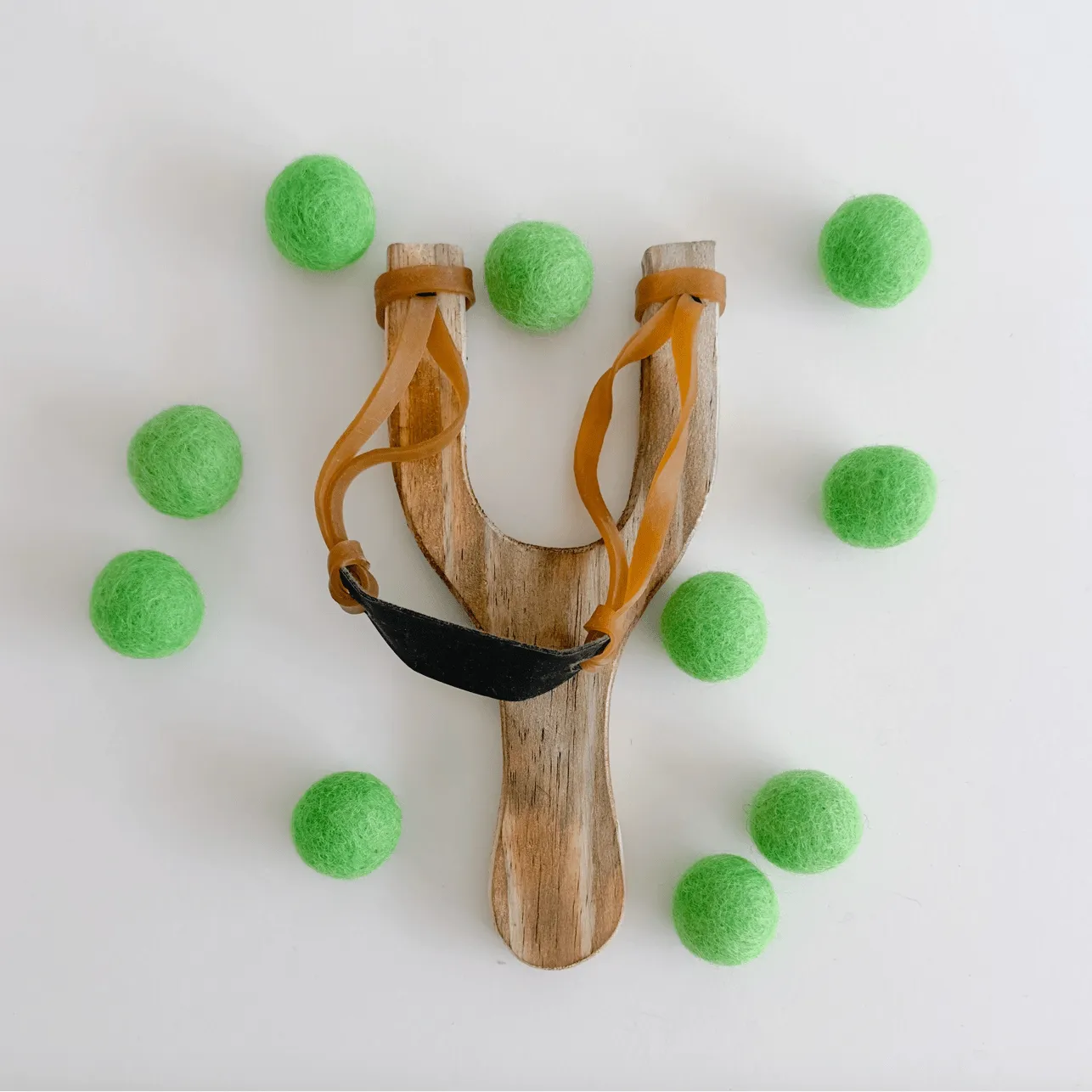 Hello Maypole Wooden Slingshot with Soft Felt Balls